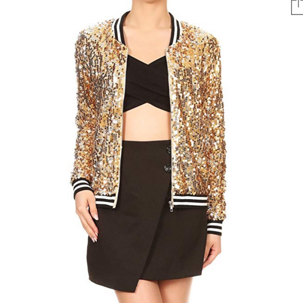 Gold and silver sequin bomber jacket